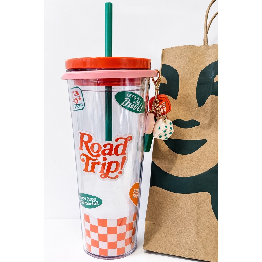 Starbucks/Dandy Road Trip Clear Tumbler Cold Cup w/ Straw & Keychain Charm